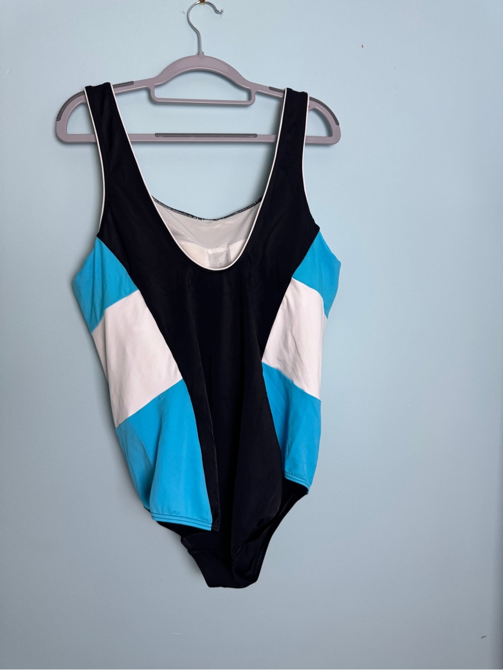 Lands' End Black, Blue & White Colorblock One-Piece 0099 - Picture 2 of 3